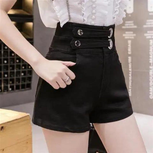 Fashion All-match Super High Waist Stretch Jeans Women Summer Loose High Waist Thin A-line Shorts