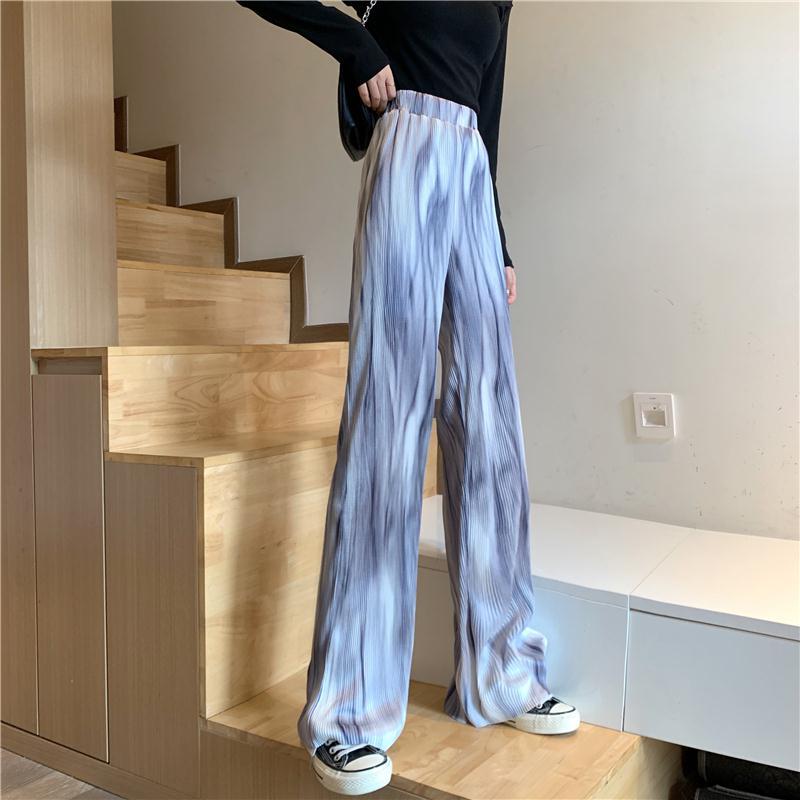 High Waist Drape Wide-leg Pants Korean Casual Pants Women's Ink Dyed Pleated Loose and Thin Mopping Trousers