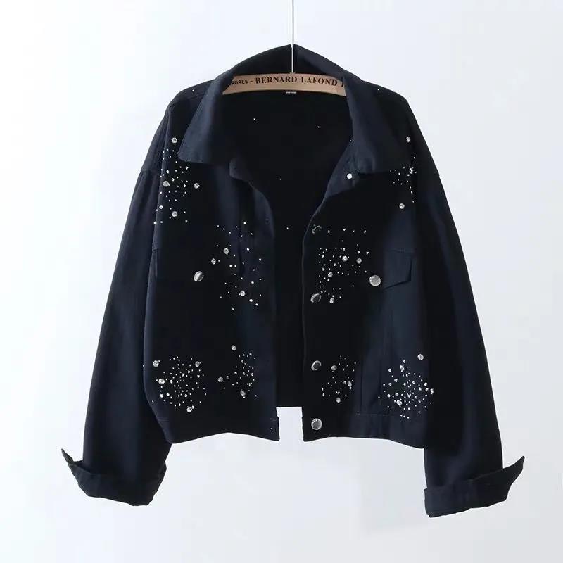 Candy-colored Denim Jacket Women's Short 2021 Spring and Autumn Loose Diamond-studded Student Jacket