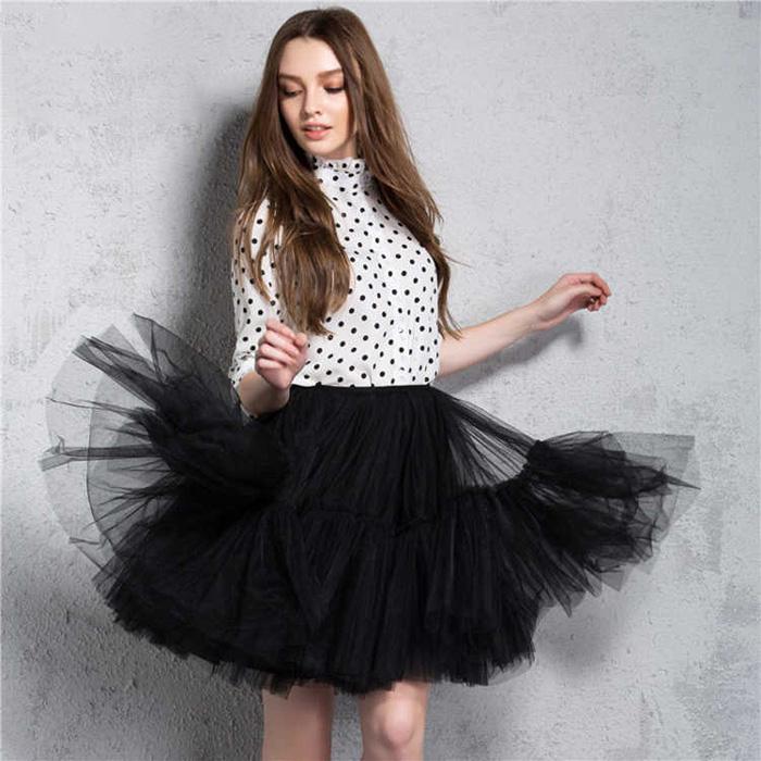 Pofulove Tulle Skirt Pleated Tutu Skirts Women Lolita Bridesmaids Vintage Midi Skirt A-line Skirts