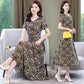 Women Elegant Floral Flower Pattern Dress Summer Casual V-neck Short Sleeve Ruffle Dress Boho Long Dresses Vestidos Femme