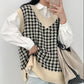 Women Loose Knitted Vest Sweater Girls V Neck Sleeveless Thick Vintage Sweater Female Waistcoat Chic Tank Tops All-match Short Pullover Vest Outerwear
