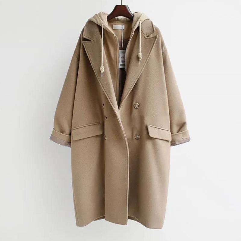 Thickened Fake Two-piece Woolen Coat 2021 Autumn and Winter Women's Korean Mid-length Loose Plus Cotton Woolen Coat