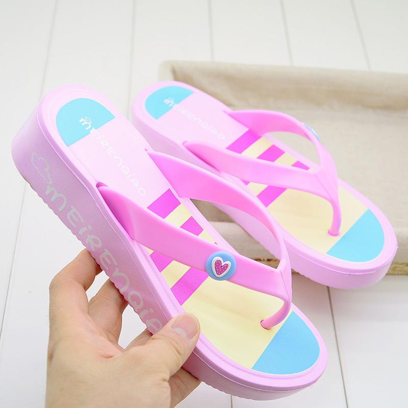 High-heeled Flip Flops Women's Summer Clip-foot Thick Bottom Simple Non-slip Lightweight Foam Increased Beach Sandals Female High-heeled Sandals