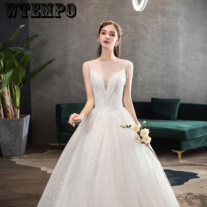 V-neck beautiful ball gown lace up backless formal bride dresses wedding dress