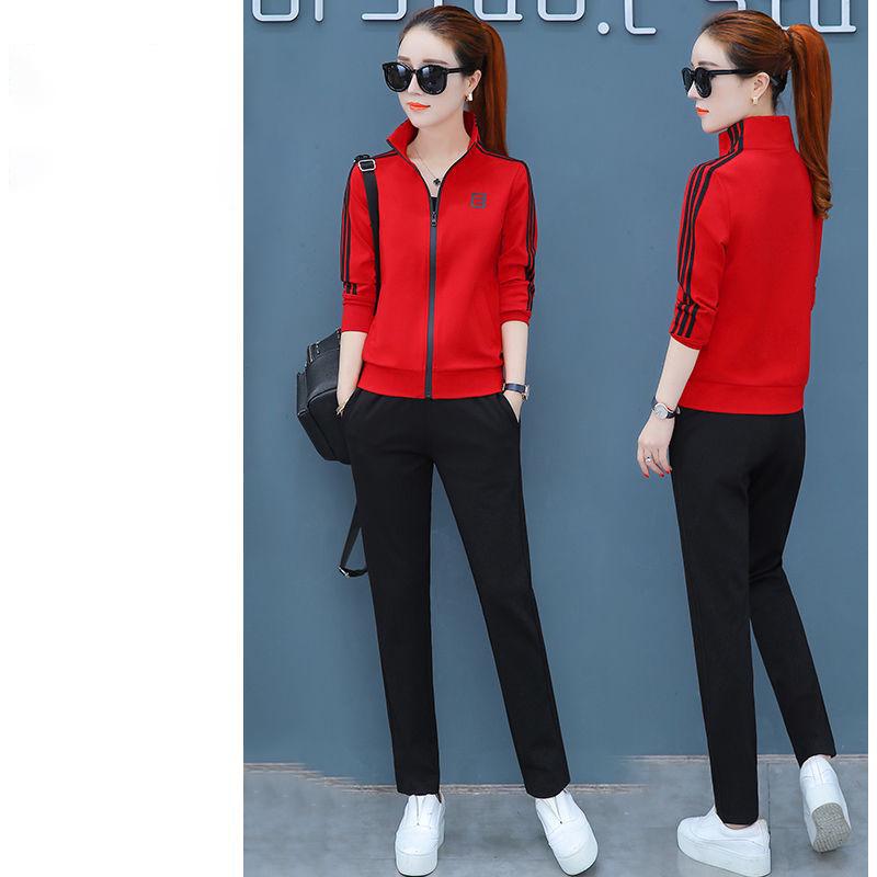 Joker Long-Sleeved Casual Sweatshirt Set Large Size Spring And Autumn Women's 2pcs Set
