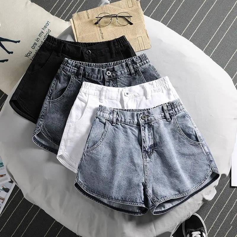 Women's Denim Shorts Summer Loose High Waist Elastic Waist Korean Style A-line Pants Casual Sports Wear Thin Shorts