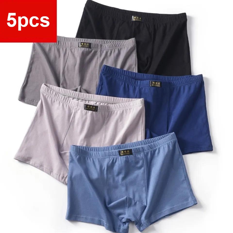 5pcs Men's Underwear Cotton Boxer Pants Loose Large Size Underwear Middle-aged and Elderly Underwear