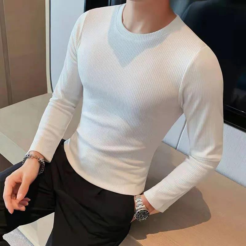 Men's Self-cultivation Winter Warmth Thick Solid Color Round Neck Is Thin and Versatile Men's Long-sleeved Bottoming Shirt