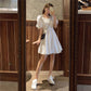 Women's Summer French Elegant Square Neck Waist Show Slim and Fresh Super Fairy Solid Color Dress