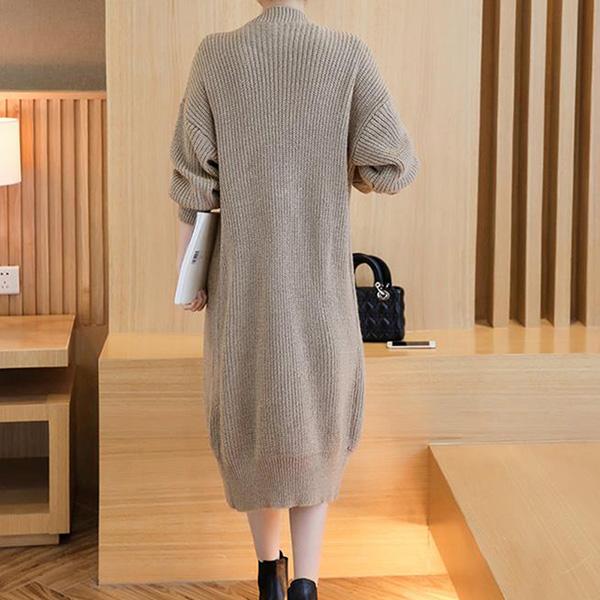 Autumn and Winter Knitted Top Long-sleeved Mid-length Sweater Solid Color Cardigan