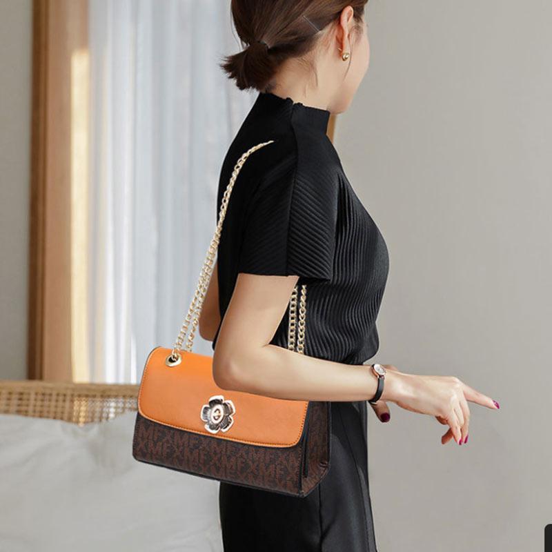 Ladies Leather Texture Brown Bag Camellia Casual Fashion Versatile One Shoulder Messenger Bag