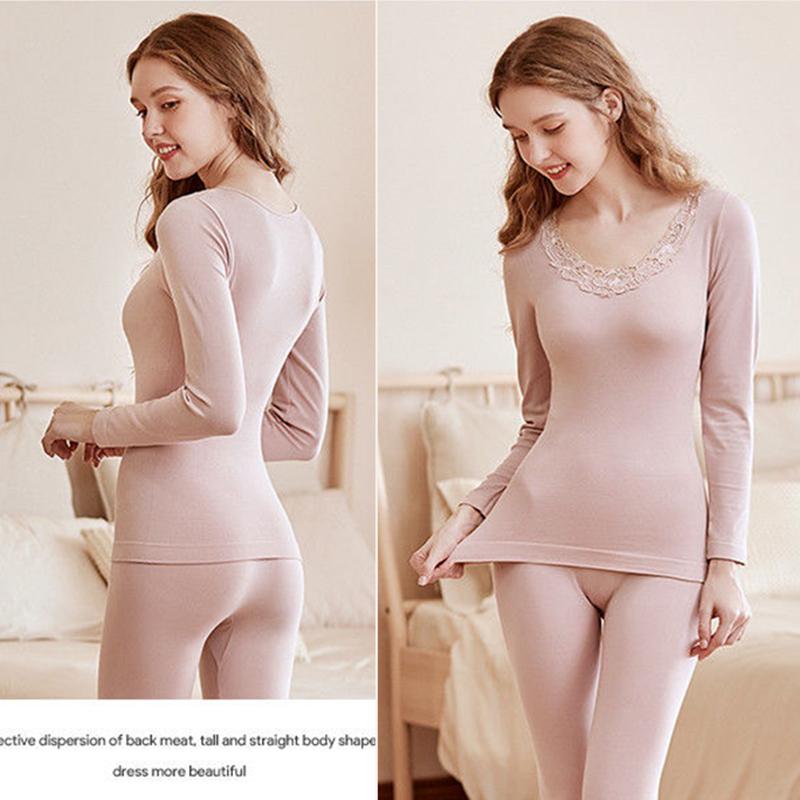 Women Winter Autumn Warm Clothes Thermal Underwear O-neck Tops Pants Female Tight Suit Thicken Comfortable Long Sleeve High Elasticity Slim Tracksuit