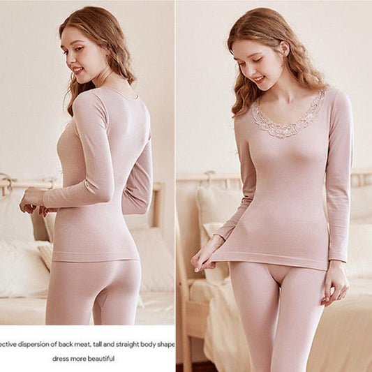 Women Winter Autumn Warm Clothes Thermal Underwear O-neck Tops Pants Female Tight Suit Thicken Comfortable Long Sleeve High Elasticity Slim Tracksuit