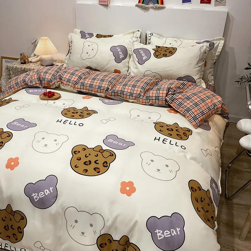 Four-piece Bedding Cotton Quilt Cover Single and Double Cartoon Printing Mattress Cover Bedroom Bed Linen Quilt Cover
