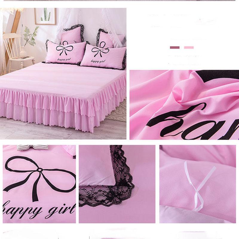 Princess Wind Bed Skirt Four-piece Lace Washed and Sanded Bedspread Sheet Quilt Cover Household Bedding