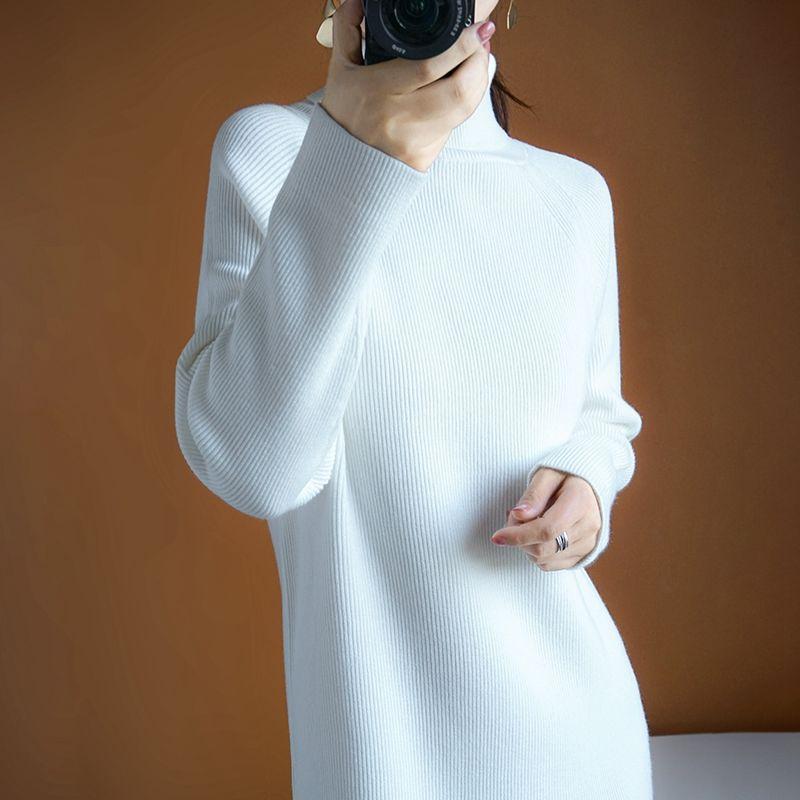 Autumn and Winter Long Thick Sweater Dress Loose Knit Dress Fashion Casual Women Sweater Dress