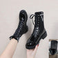 Women's British Style Martin Boots Plush Fleece Boots Winter All-match Flat Motorcycle Boots