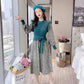 Autumn and Winter Fake Two-piece Over-the-knee Long Base Sweater Dress Base Knitted Stitching Corduroy Floral Dress