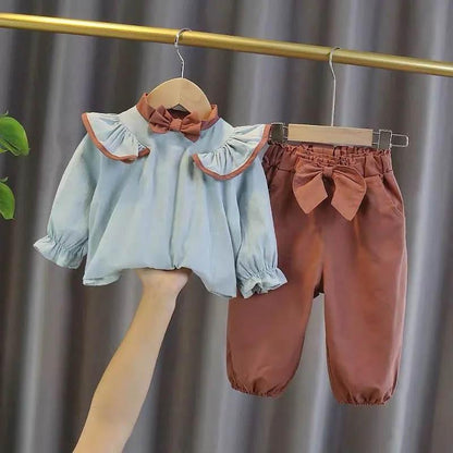 Children's Clothing Girls Spring and Autumn Clothing Suit Shirt Baby Girl Cute Spring Little Girl Long-sleeved Pullover Two-piece