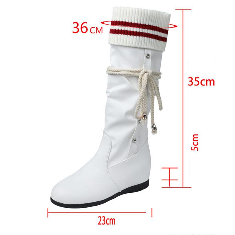 Inner Increase High Boots Women Wedge Heel  Knight Boots Short Fleece Calf-high Leather Boots