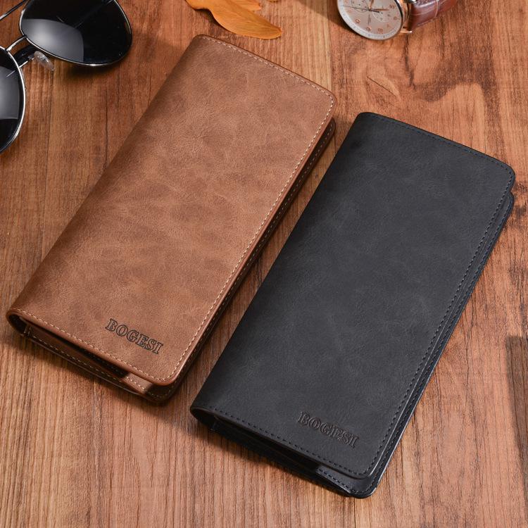 Long Wallet Men Women Anti-theft Waterproof Matte Leather Mobile Phone Card Package Clutch Coin Bag