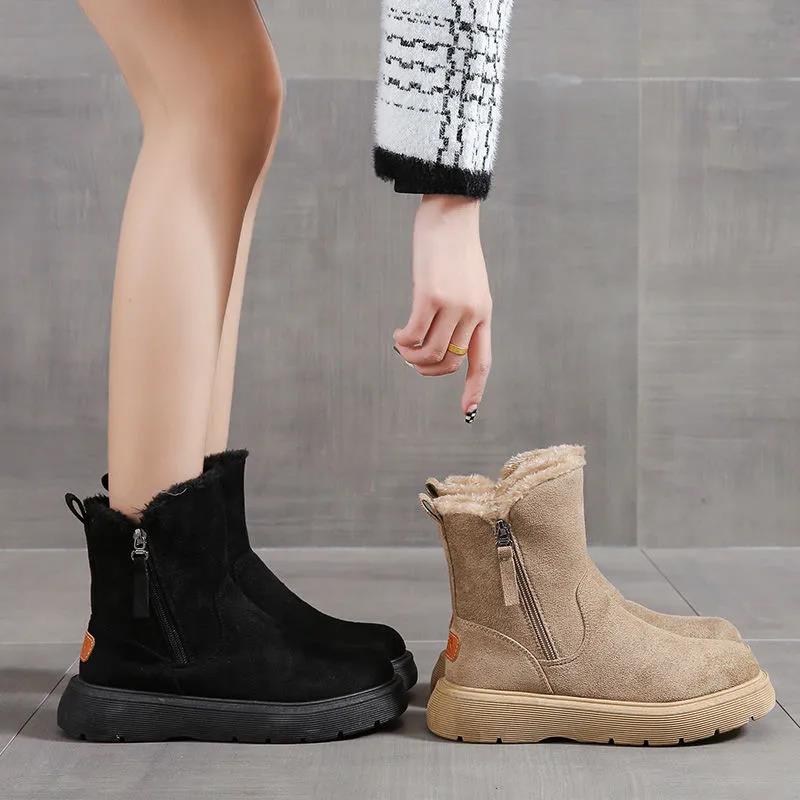 Autumn and Winter Martin Boots Women's Wild Plus Velvet Thick-soled Ankle Boots Warm Snow Boots