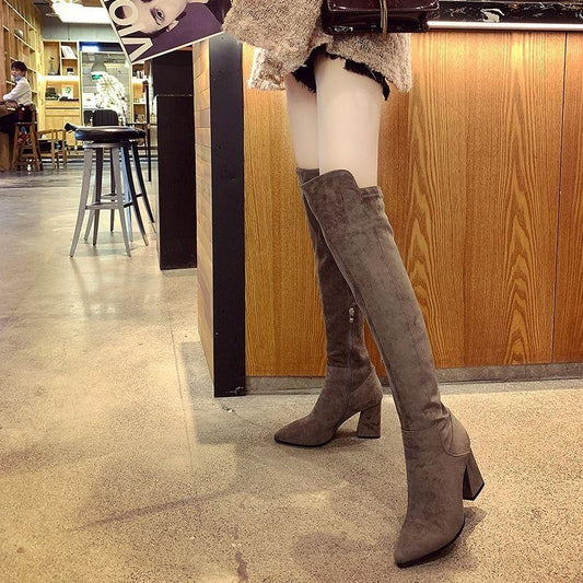 Suede Over Knee Boots Women Slim Knee-high Boots High Heels Winter Boots Women Long Boots  Suede High Boots Female Shoes