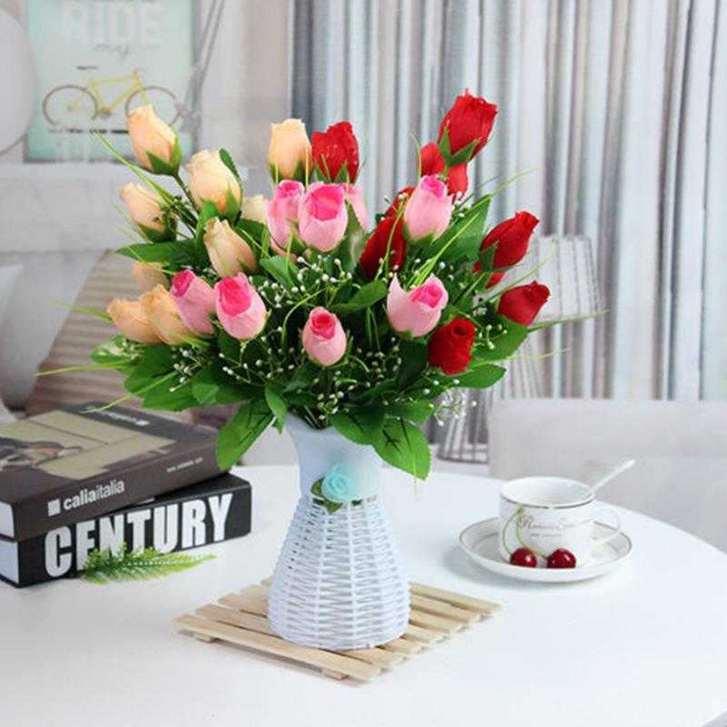 Single Fake Flower Simulation Bouquet Plastic Flower Rose Flower Small Bunch Fabric Decoration Flower Arrangement Flower Silk Flower