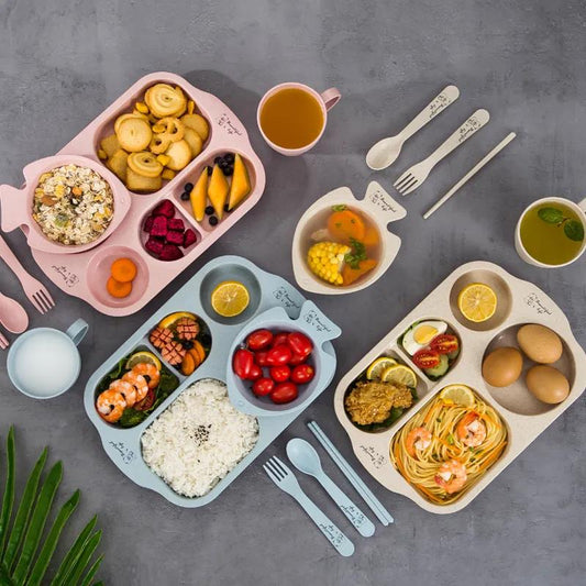 Children's Meal Plate Cutlery Set Kindergarten Lunch Plate Shatter-resistant Household Creative Baby Grid Plate Tableware Set