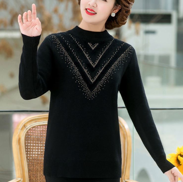 Women's Autumn and Winter Half Turtleneck Thickened Knitted Sweater All-in-one Fleece Long-sleeved Warm Sweater Bottoming Shirt Large Size