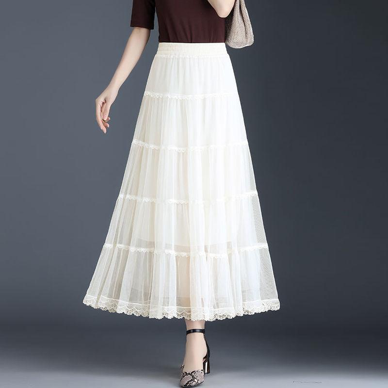High-end Three-layer Large Swing Mesh Skirt Women's Spring and Summer A-line Pleated Cake Skirt Drape Long Skirt