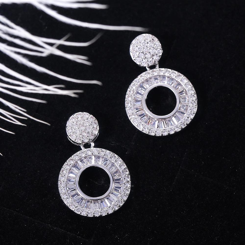 Elegant Round Silver Stud Earrings Circle Zircon Dangle Earrings for Women Gift Jewelry