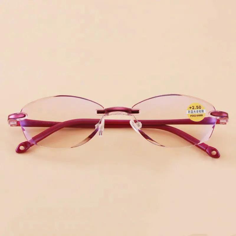Women's Ultra-light Frameless Reading Glasses Anti-blue Light Diamond Cut Edge Ultra-clear Magnifer Glasses High Elasticity