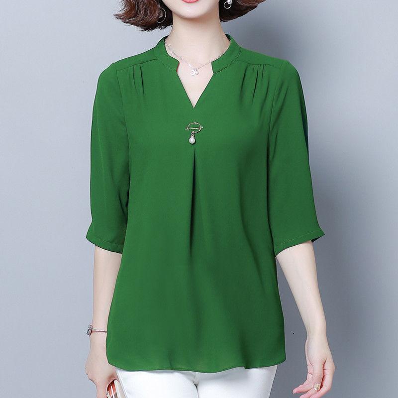 Chiffon Top Women's Mid-sleeve Mother's Summer Dress Fashionable Western Style Loose Plus Size Shirt