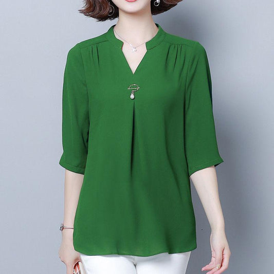 Chiffon Top Women's Mid-sleeve Mother's Summer Dress Fashionable Western Style Loose Plus Size Shirt