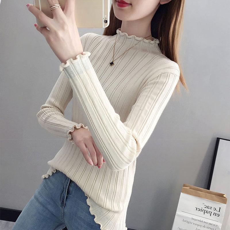 Autumn and Winter Knitted Casual Sweater Long-sleeved Slim-fit Pullover Bottoming Shirt Half High Neck Women's Sweater