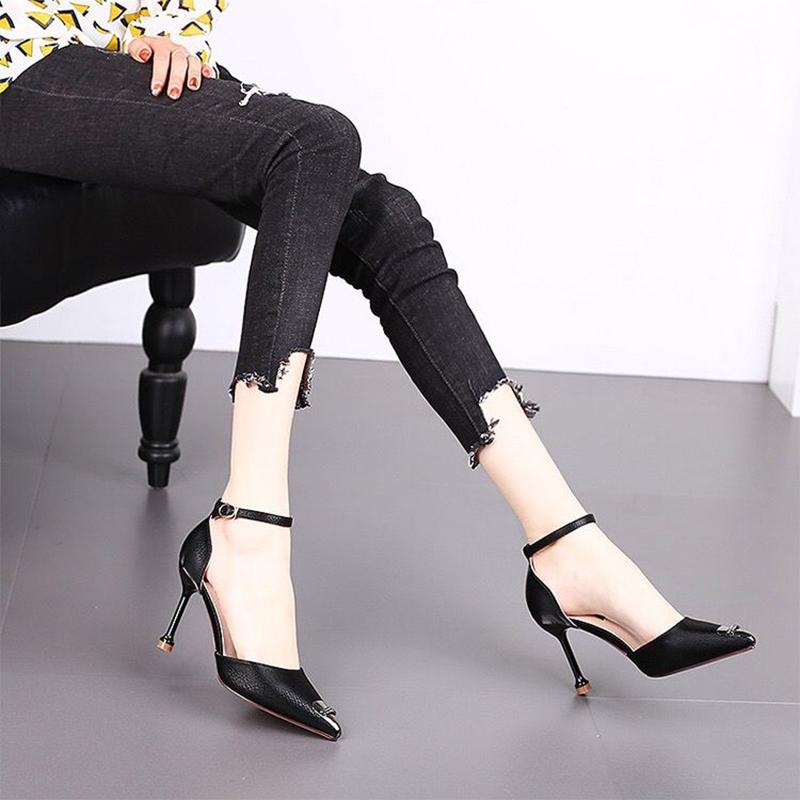 Spring  Autumn High Heels Stiletto Metal Pointed French Girl Sandals Stiletto All-match Single Shoes