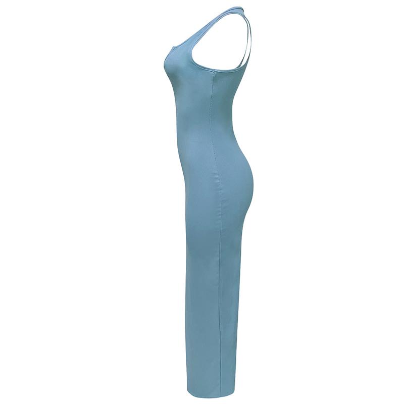 Spring and Summer Sling Dress Slim Sexy Long Dress Low-cut Solid Color Standard Size High Elasticity