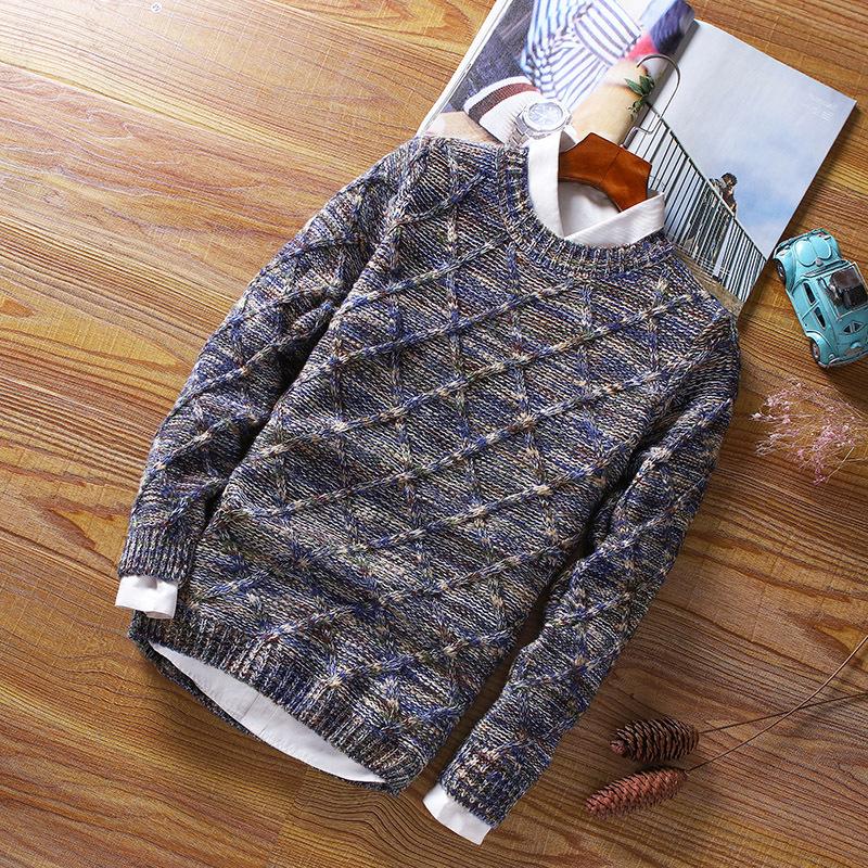 Winter Diamond Men's Round Neck Pullover Sweater Thick Slim-fit Men's Sweater