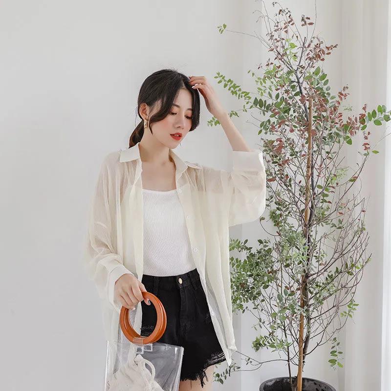 Sunscreen Chiffon Shirt Female Summer Coat Korean Version  Thin Section  Blouse Loose Air-conditioned Shirt Tide Womens Tops