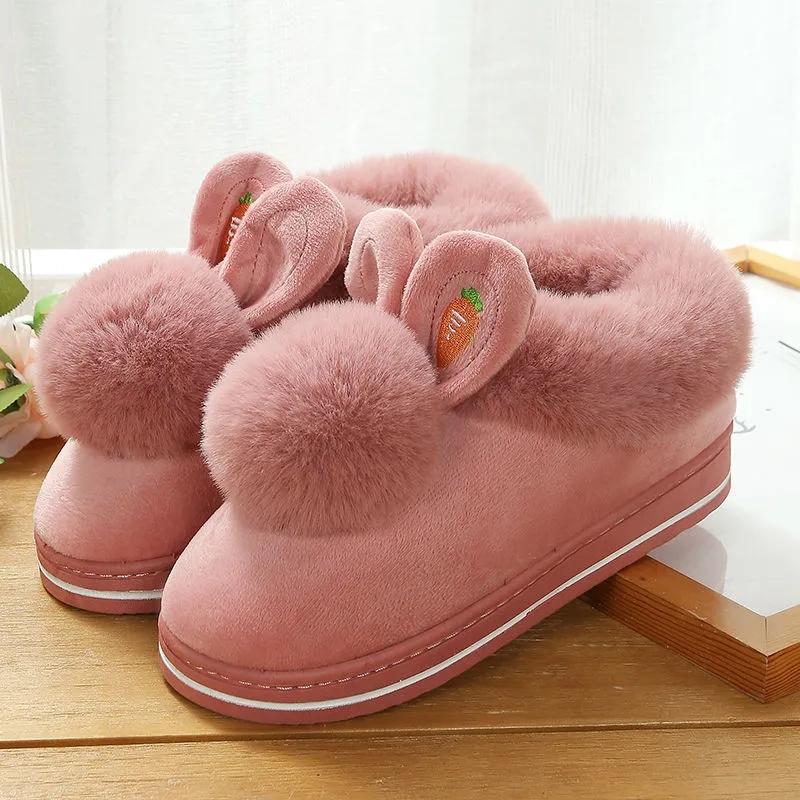 Winter Cotton Slippers Women's Bags and Indoor Home Couples Non-slip Thick Bottom Hair Slippers Men