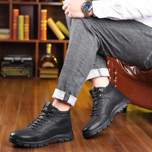 Cotton Shoes Men's Winter New Leather Wool Fur Sport Casual Shoes Plus Velvet Warm Leather Shoes