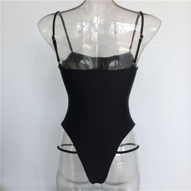 One Piece Swimsuit High Cut Black Sexy Cross Halter Swimwear Women Solid Bathing Suits Beach Wear