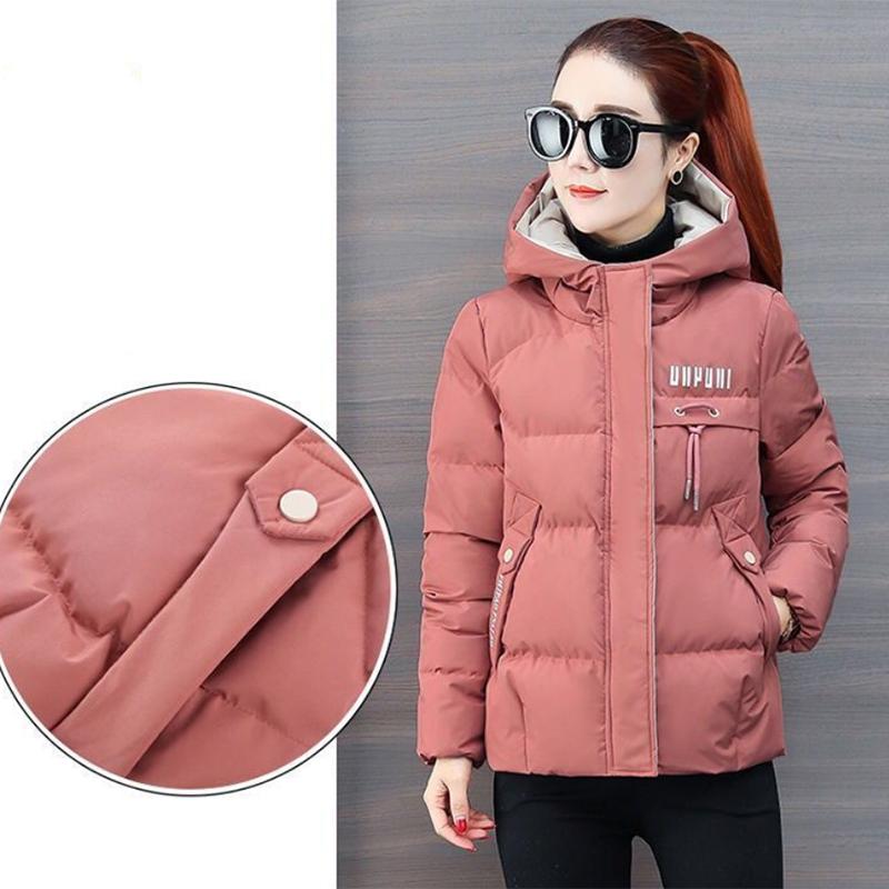 Women's Solid Color Short Down Jacket Winter Korean Style Loose Quilted Jacket Casual Warm Hooded Down Jacket