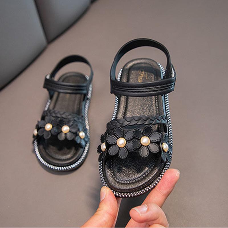 Sandals Girls Kids Sandals Princess Sweet Flower Children Summer Beach ShoesBrand New Soft Sweet Floral with Pearl