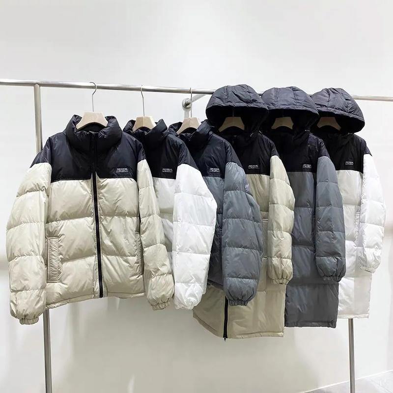Winter Couple's Mid-length White Duck Down Thickened Coat Student Down Jacket Color Matching Korean Version Loose Cotton Coat Oversized Thick Coat