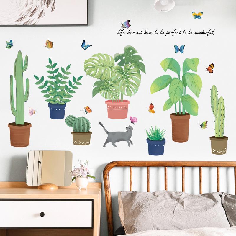 Cartoon Tropical Potted Wall Sticker Living Room Bedroom Children Room Wall Decoration removable