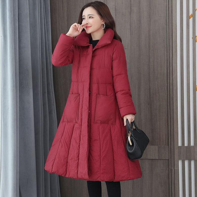 Long Down Jacket Fashion Casual Waist Belted Cotton Jacket Lengthened Thick Loose Over-the-knee Windbreaker Jacket