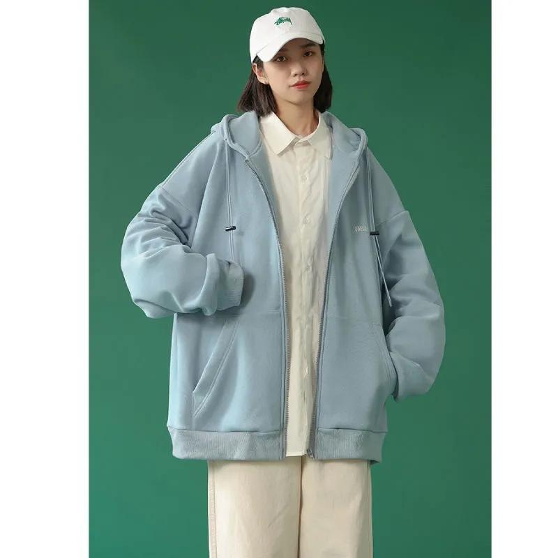 Women's Spring and Summer Zipper Jacket Large Pocket Long-sleeved Sweatshirt Jacket Loose Sports Cardigan Ins Hooded Sweater